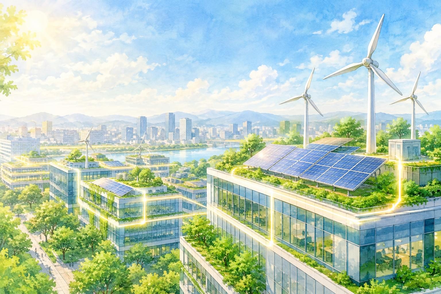 東急コミュニティー、本社・支店等105拠点の電力を100%実質再エネ化へを表現したイメージ